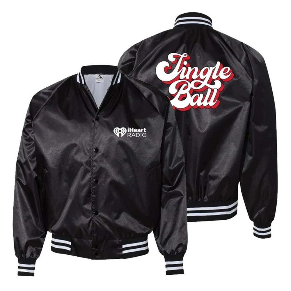 iHeartRadio Jingle Ball 2023 Retro Satin Jacket, Size Medium, Black